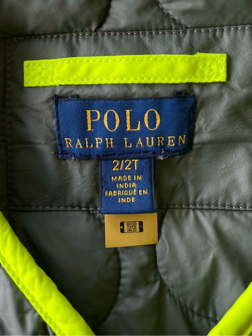 Polo Ralph Lauren Kids 2T Olive Quilted Kids Bomber Jacket Neon Trim STREETWEAR